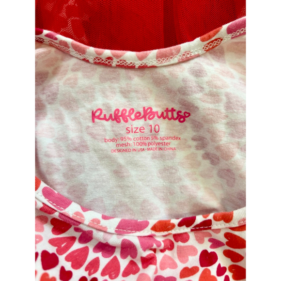 Girls RuffleButts Red Pink Heart Tulle Dress Size 10 - Picture 3 of 6